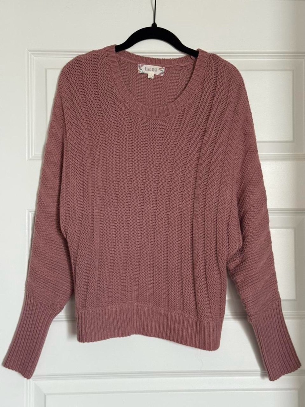 Pink Rose Ribbed Crewneck Sweater - Mauve Pink